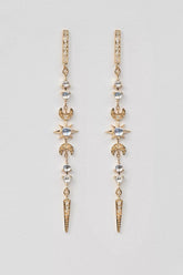 Moonstones & Diamonds Long Stellar Earrings (Pair)