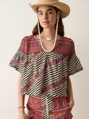 Marquee Fluted Blouse - Charcoal