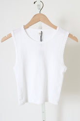 Pointelle Sleeveless Crew - White