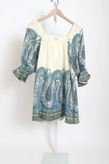 Arcadia Paisley Puff Sleeve Mini Dress - Lazuli