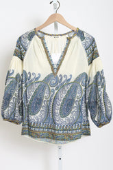 Arcadia Paisley Smock Blouse - Lazuli