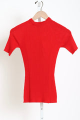 Ribbed Short Sleeves Round Neck - Red