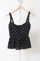 Jour Peplum Top 2 - Small Dots Tuxedo + Ivory
