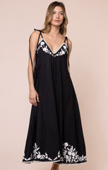 Floaty Dress w/ Emb - Black/Cream