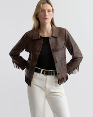 Lazare Fringe Leather Jacket - Dark Brown