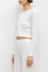 Pointelle Crop Cardigan - White