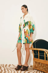 Mokshini Mini Dress - White/Green Multi