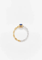Bague Solitaire Saphir Bleu - Ors Blanc et Jaune - Size 6-3/4