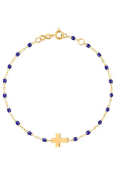 6.7" Cross Charm Classic Gigi Bracelet - Lapis + Yellow Gold