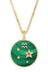 Large Malachite Zodiac Necklace - Cancer on 18” Chain (Other Signs By Special Order)