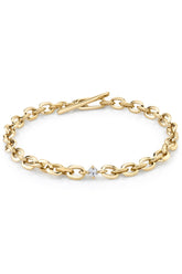 XS Knife Edge Oval Link Bracelet with Diamond Center - 18K Yellow Gold
