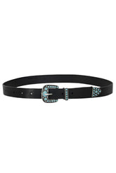 Thelma Calf Leather Turquoise Belt - Black