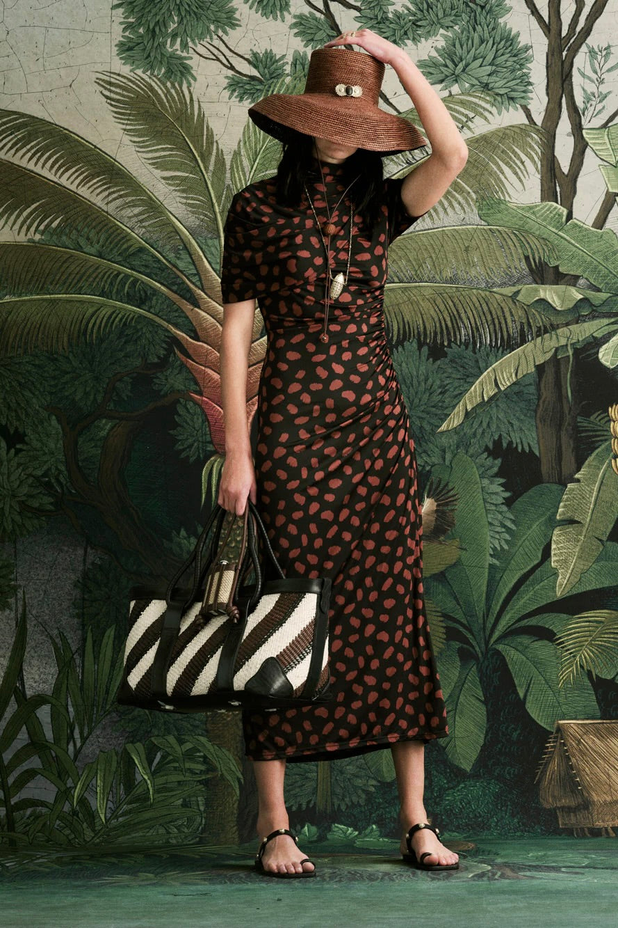Serene Safari Ankle Dress - Black/Coffee