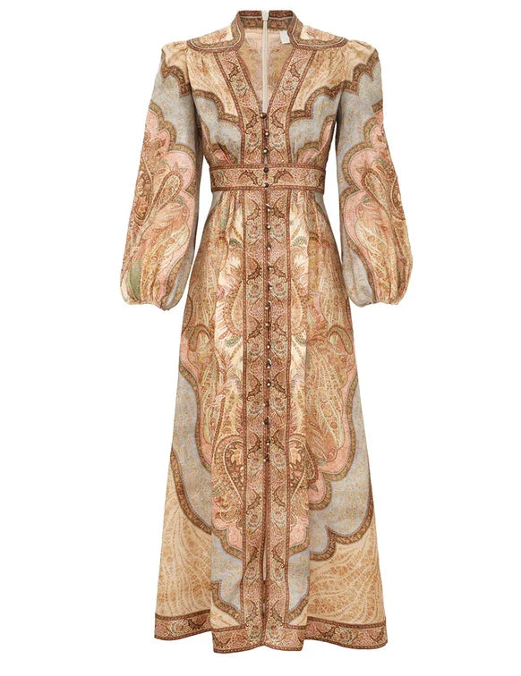 Wanderlust Plunge Midi Dress - Tapestry