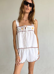 Ander Linen Top - White Embroidered