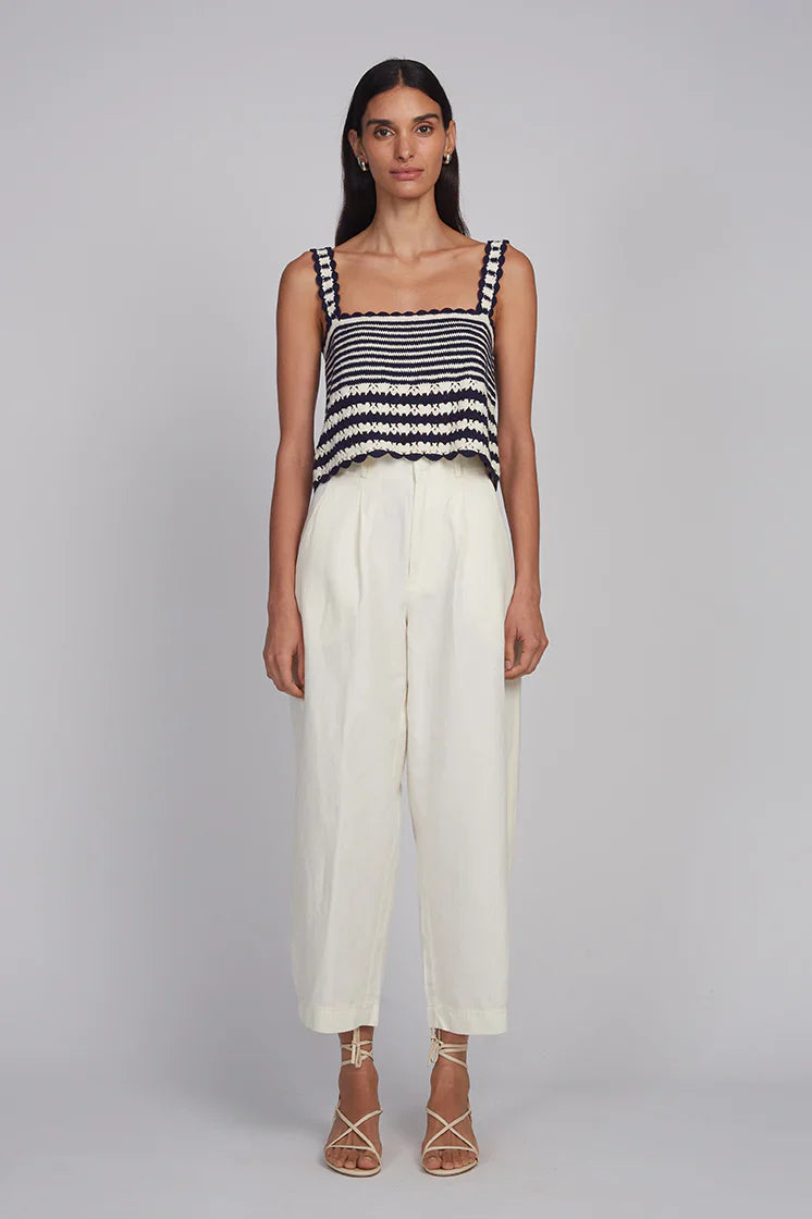 Caria Stripe Crochet Top - Ivory / Navy