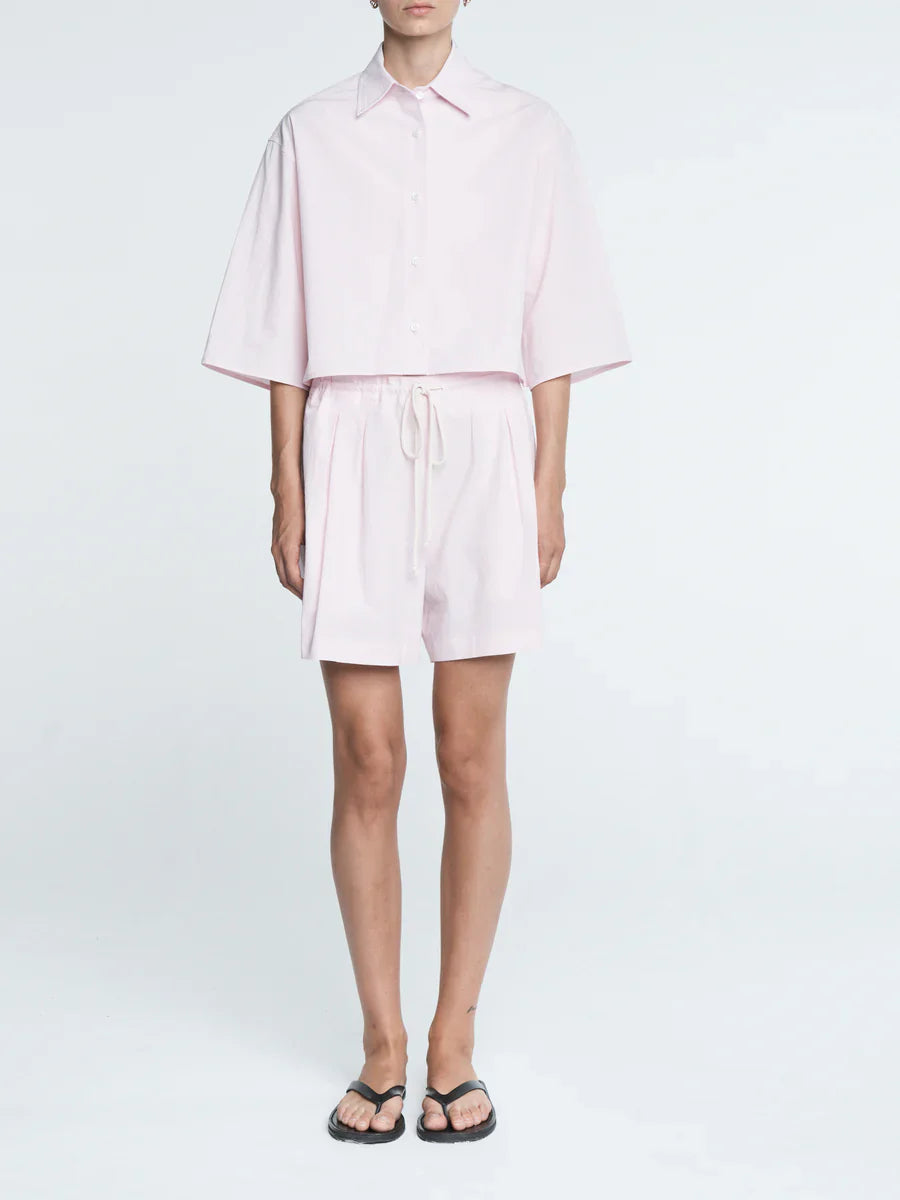 Cropped Short Sleeve Shirt - Blush Pink