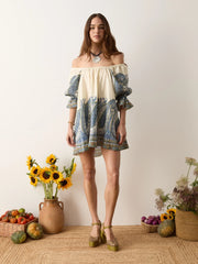 Arcadia Paisley Puff Sleeve Mini Dress - Lazuli