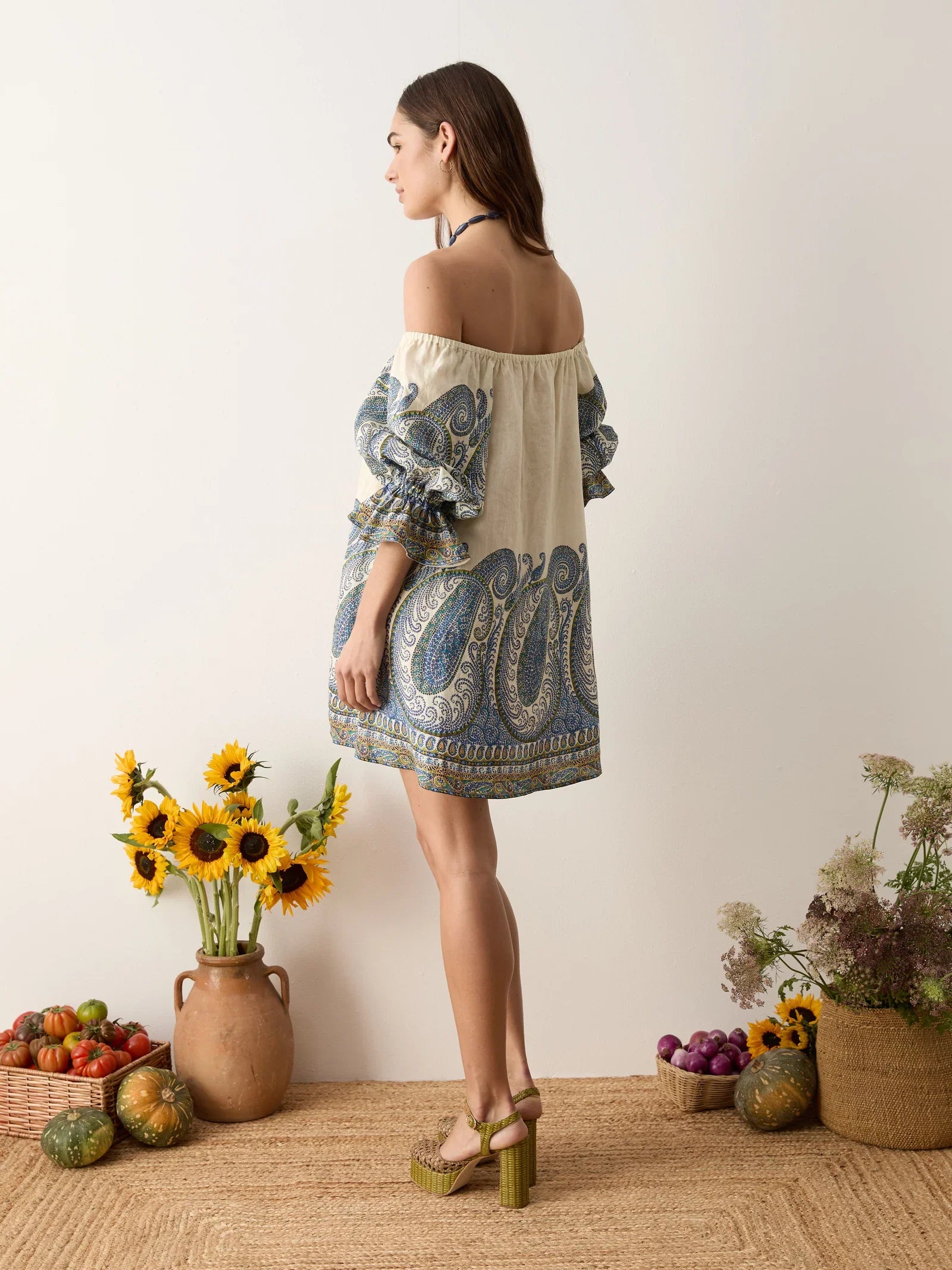 Arcadia Paisley Puff Sleeve Mini Dress - Lazuli