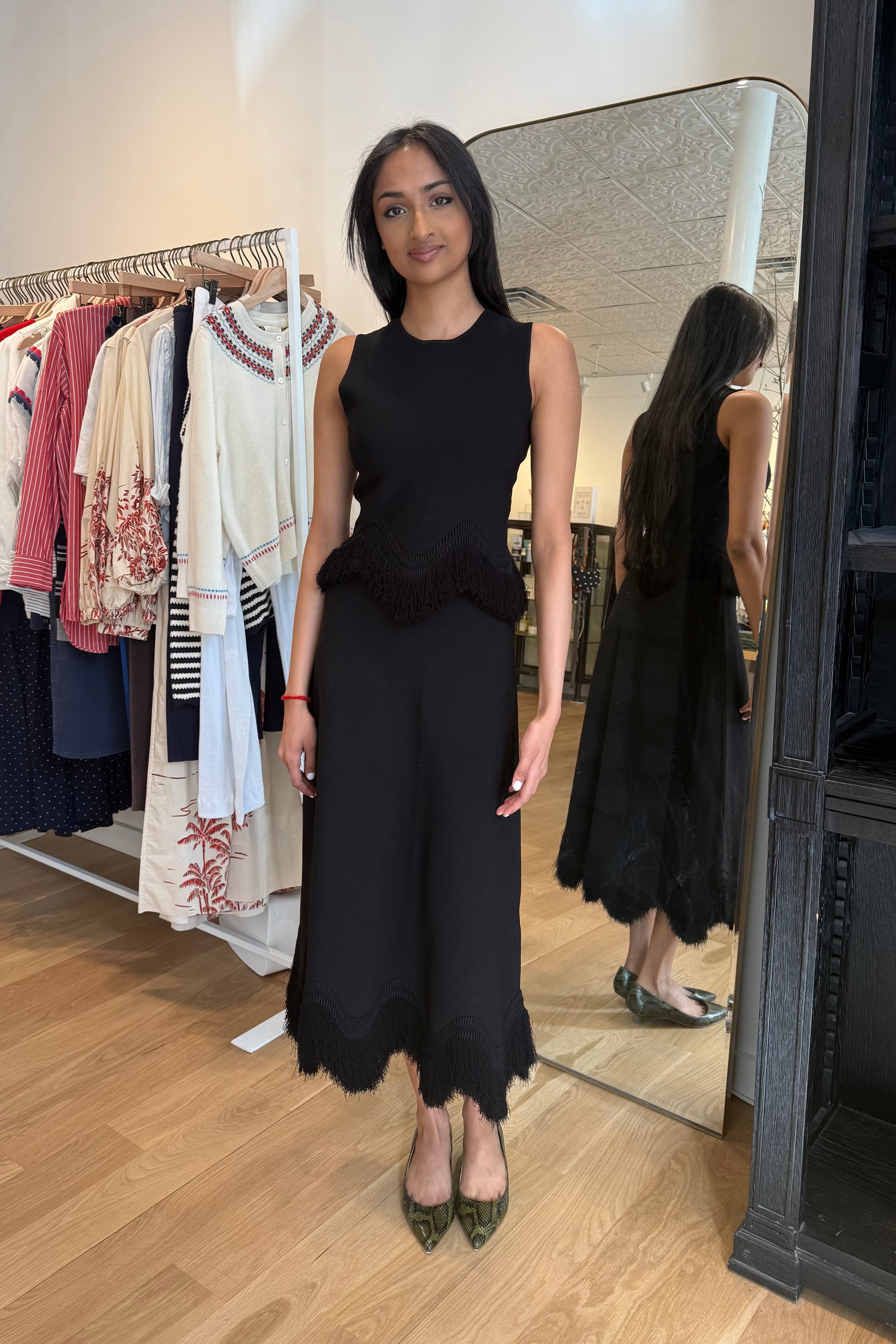 Paulina Knit Skirt with Fringe - Noir