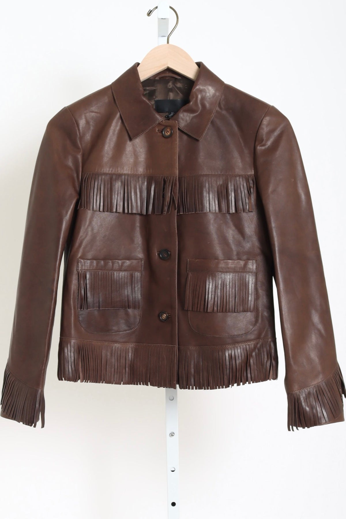 Lazare Fringe Leather Jacket - Dark Brown