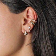Diamond Wide Huggie Hoops - 14K Yellow Gold