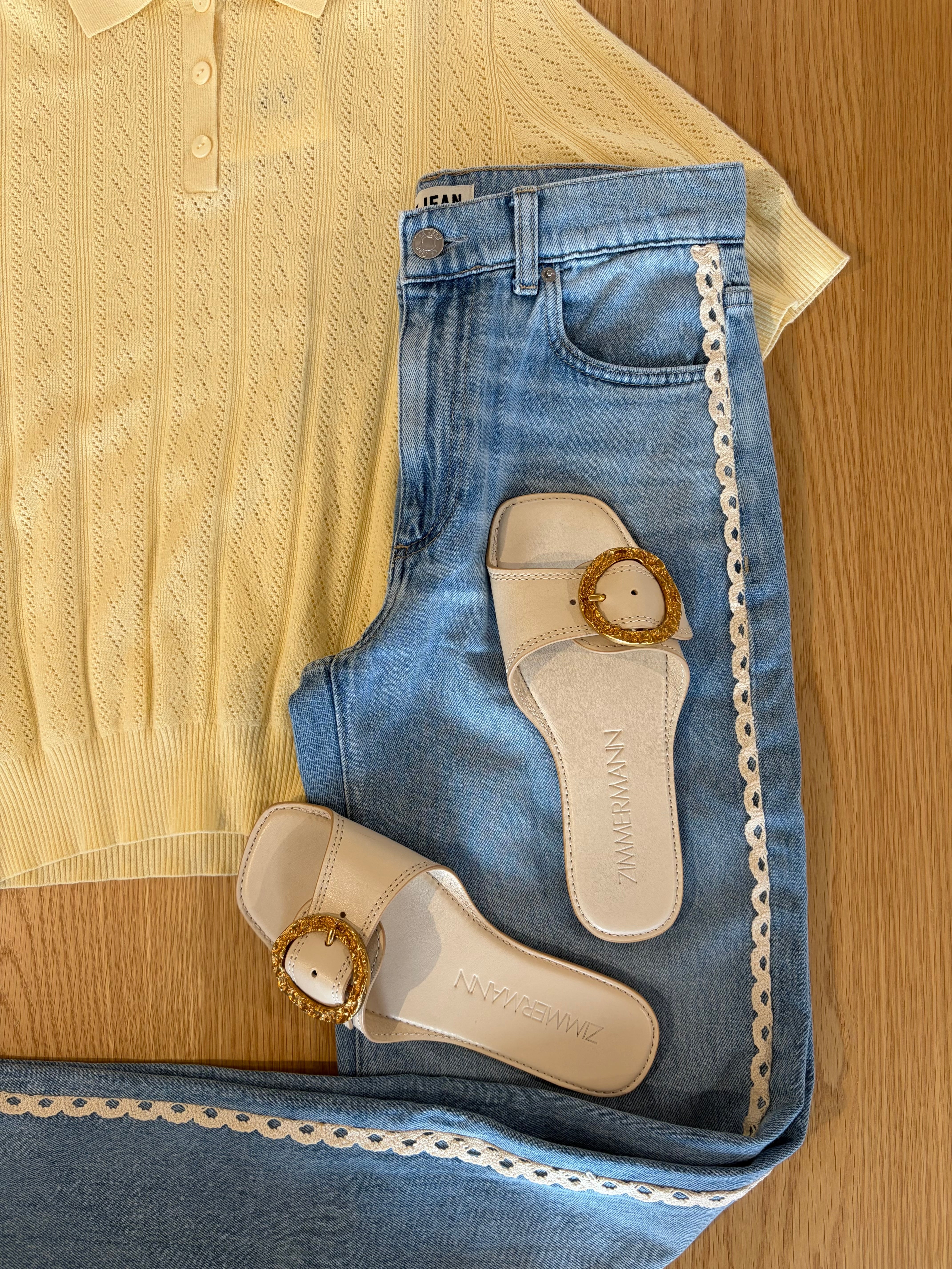 Crochet Trim Column Jean - Whisper Blue