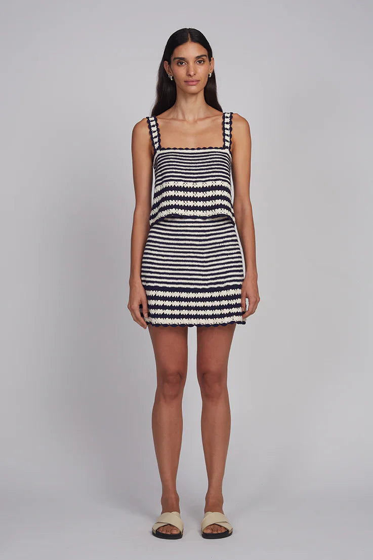 Caria Stripe Crochet Top - Ivory / Navy