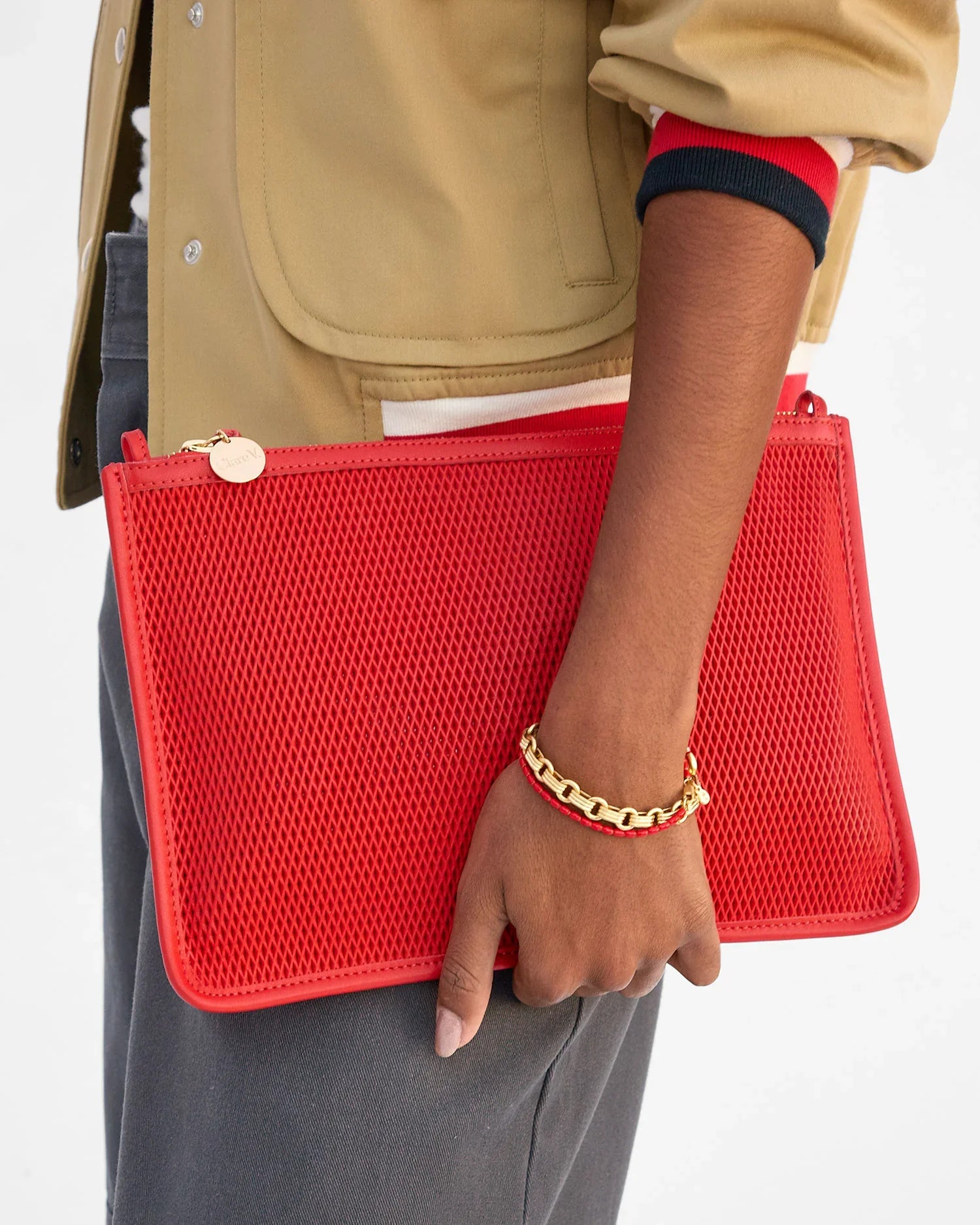 Flat Clutch with Tabs - Bright Poppy Diamond Perf
