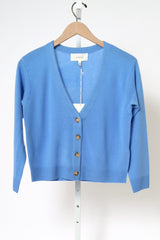 The Cashmere Tiny V-Neck Cardigan - Soft Blue