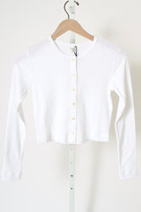 Pointelle Crop Cardigan - White