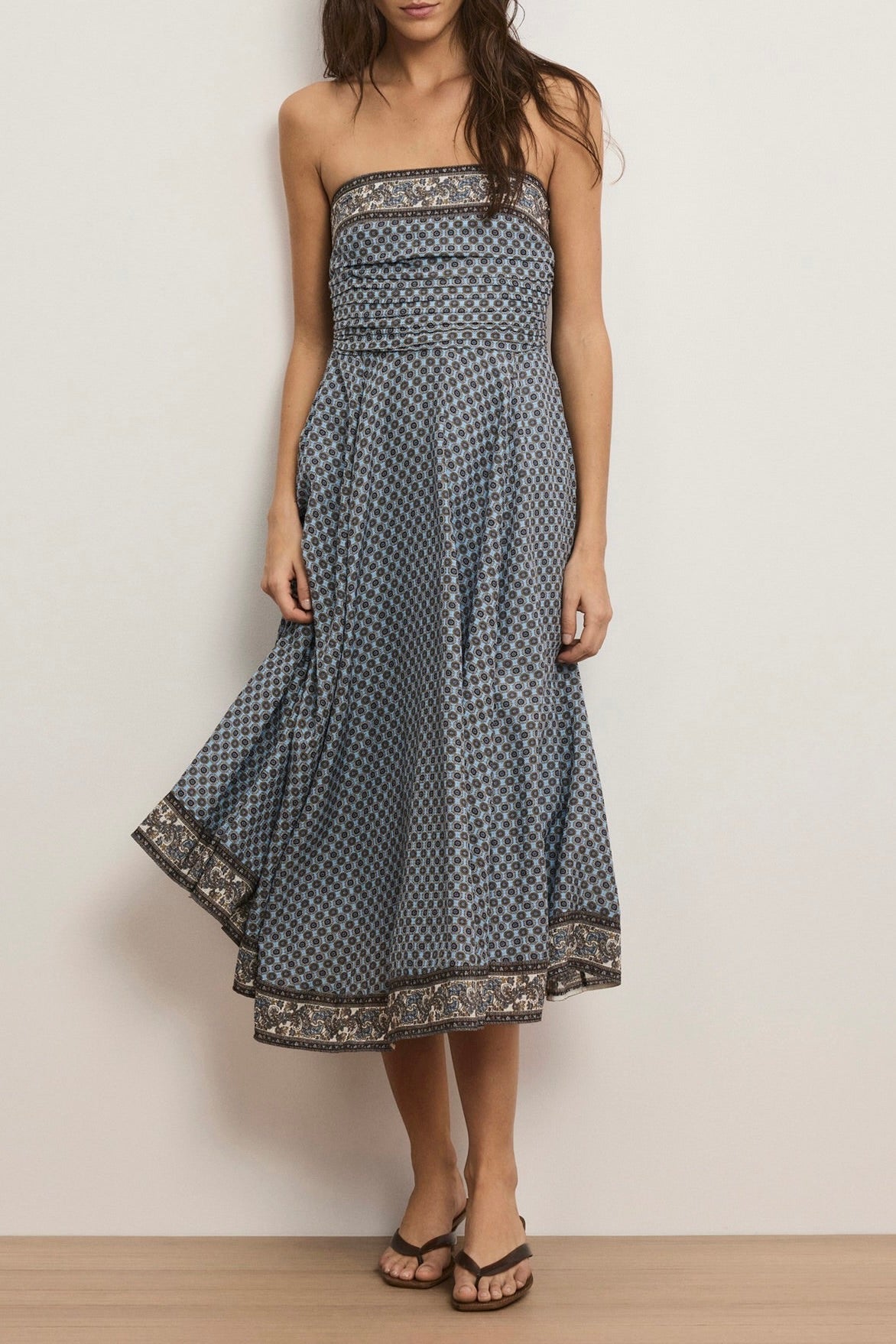 Lana Scarf-Print Midi Dress -  Blue Jay Multi