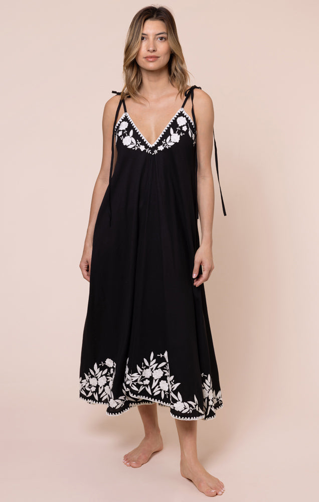Floaty Dress w/ Emb - Black/Cream