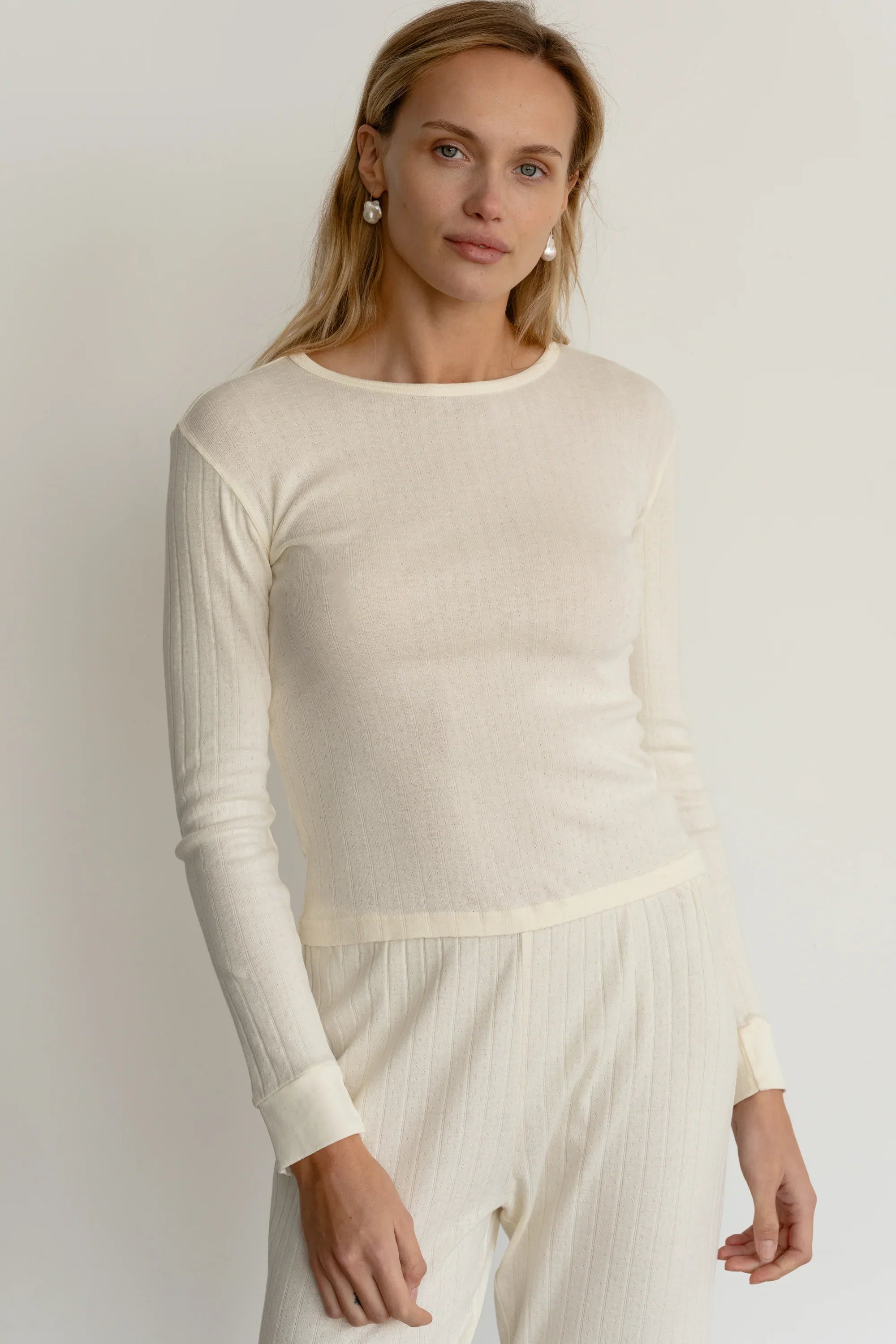 The Pointelle Long Sleeve - Creme