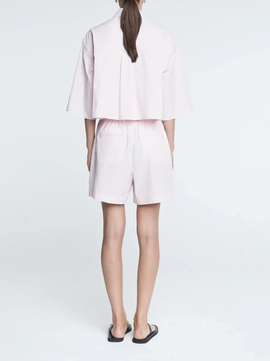 Cropped Short Sleeve Shirt - Blush Pink