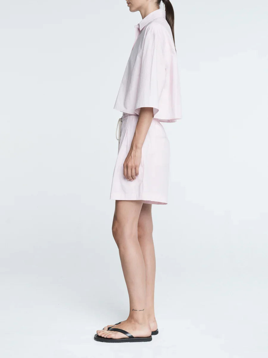 Cropped Short Sleeve Shirt - Blush Pink