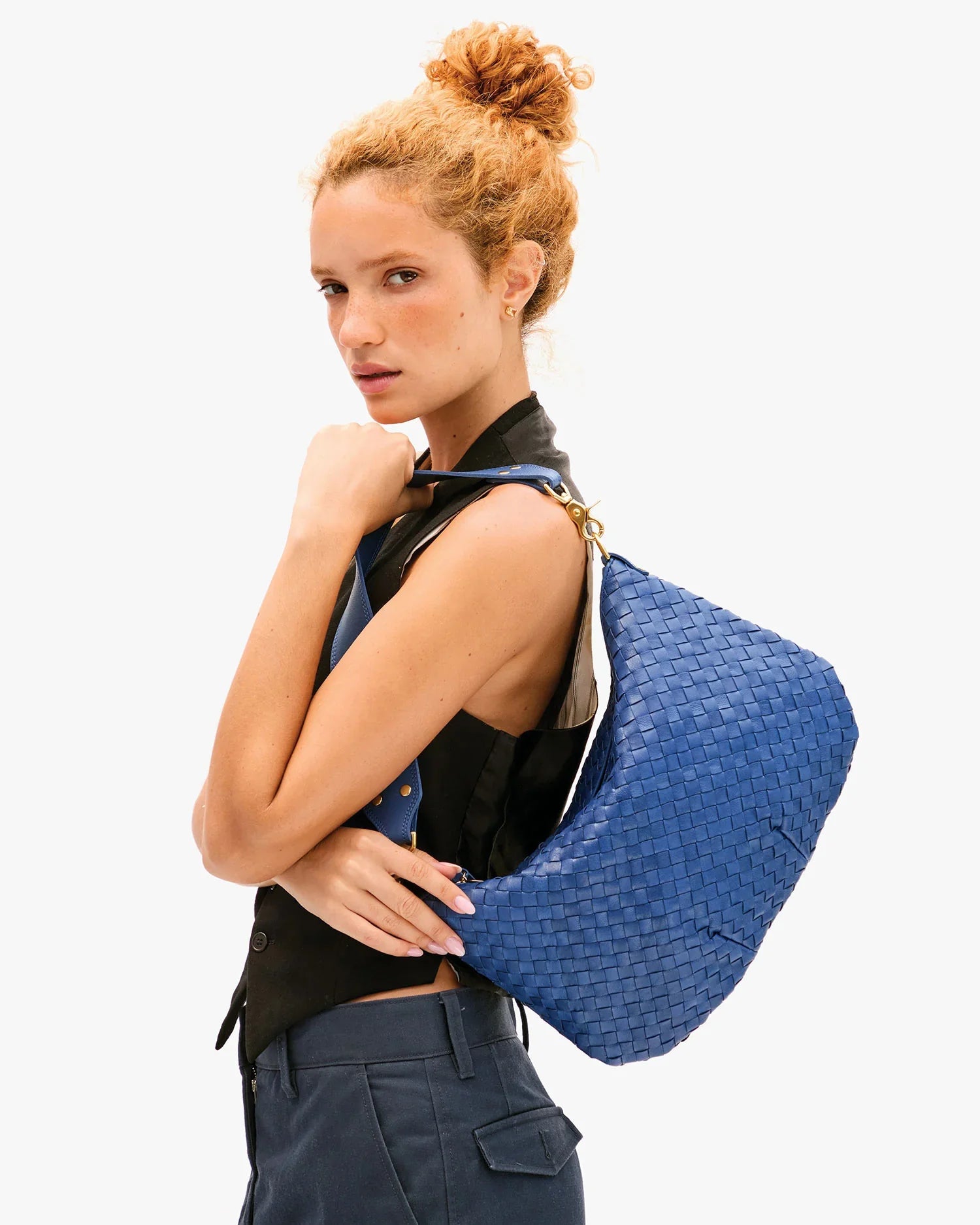 Moyen Messenger - French Blue Diagonal Woven