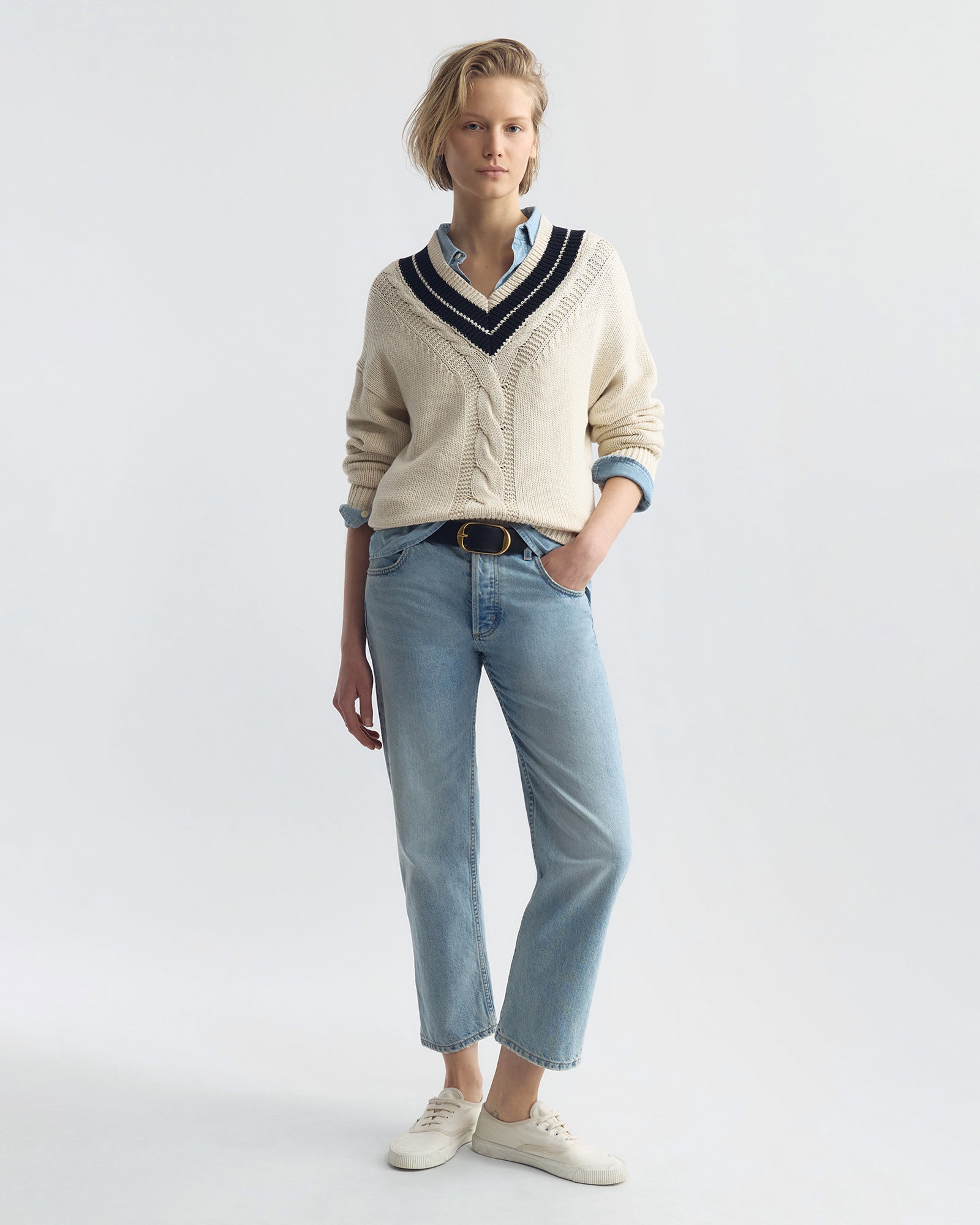 Suneel Sweater - Ecru / Dark Navy