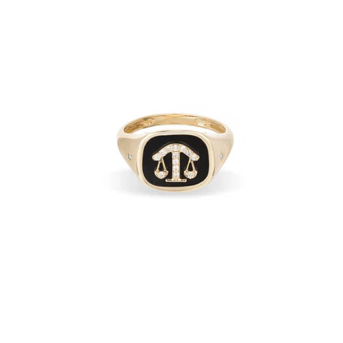 Zodiac Ceramic + Diamond Signet Ring - Y14 (By Special Order)
