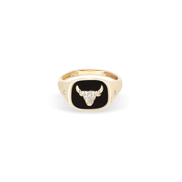 Zodiac Ceramic + Diamond Signet Ring - Y14 (By Special Order)