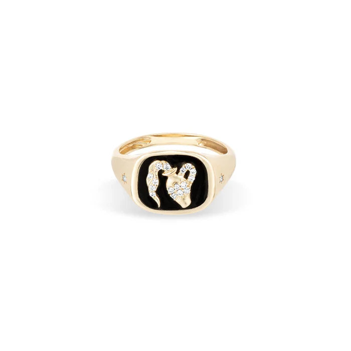 Zodiac Ceramic + Diamond Signet Ring - Y14 (By Special Order)