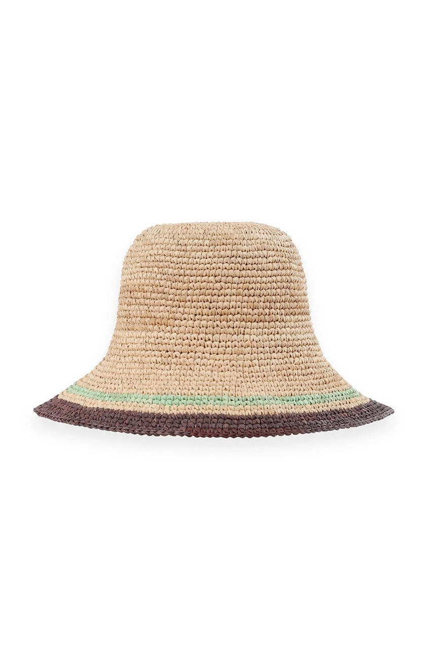 Stripe Raffia Bucket Hat - Striped Burgundy