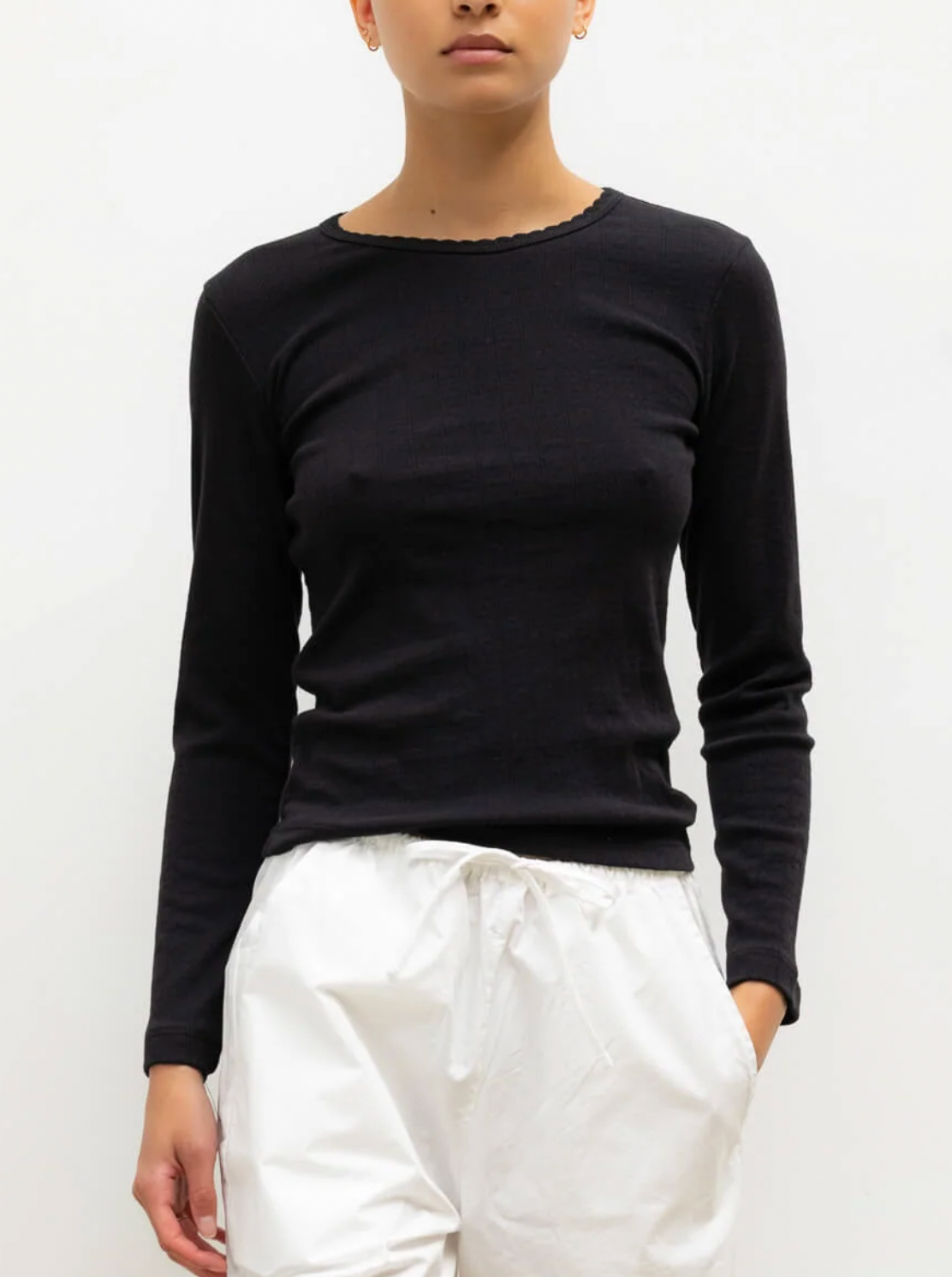 Pointelle Slim Fit Long Sleeve - Black