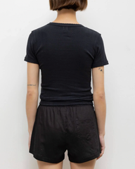 Pointelle Slim Fit Tee - Black
