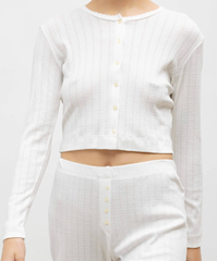 Pointelle Crop Cardigan - White