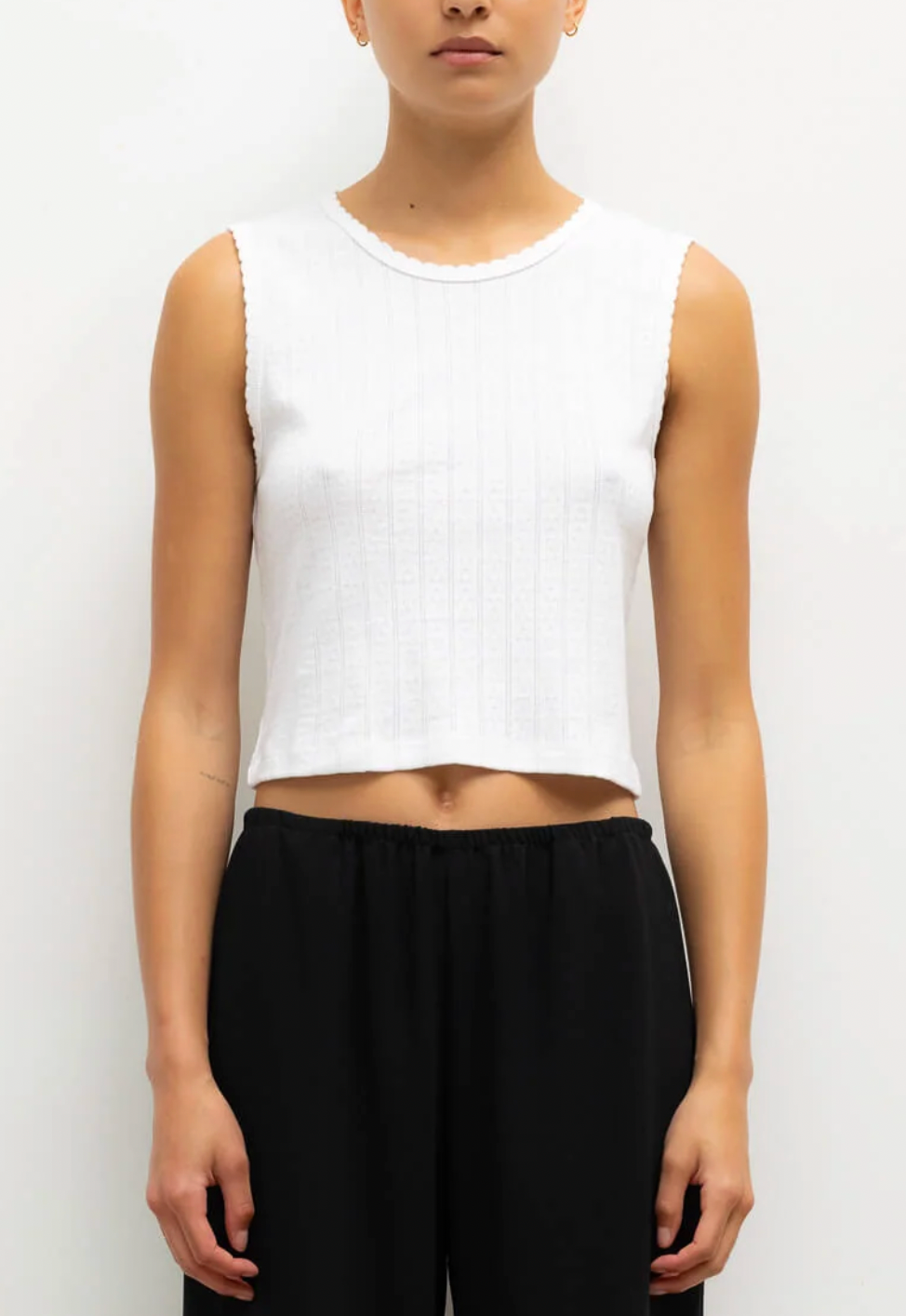 Pointelle Sleeveless Crew - White