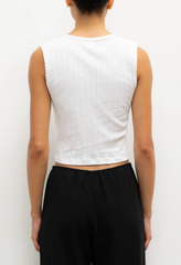 Pointelle Sleeveless Crew - White