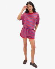 Short Sleeve Oversized Sweatshirt  - Red/Bright Cobalt Stripes