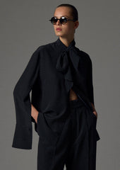 Shirt with Scarf - Black and White Micro Dots