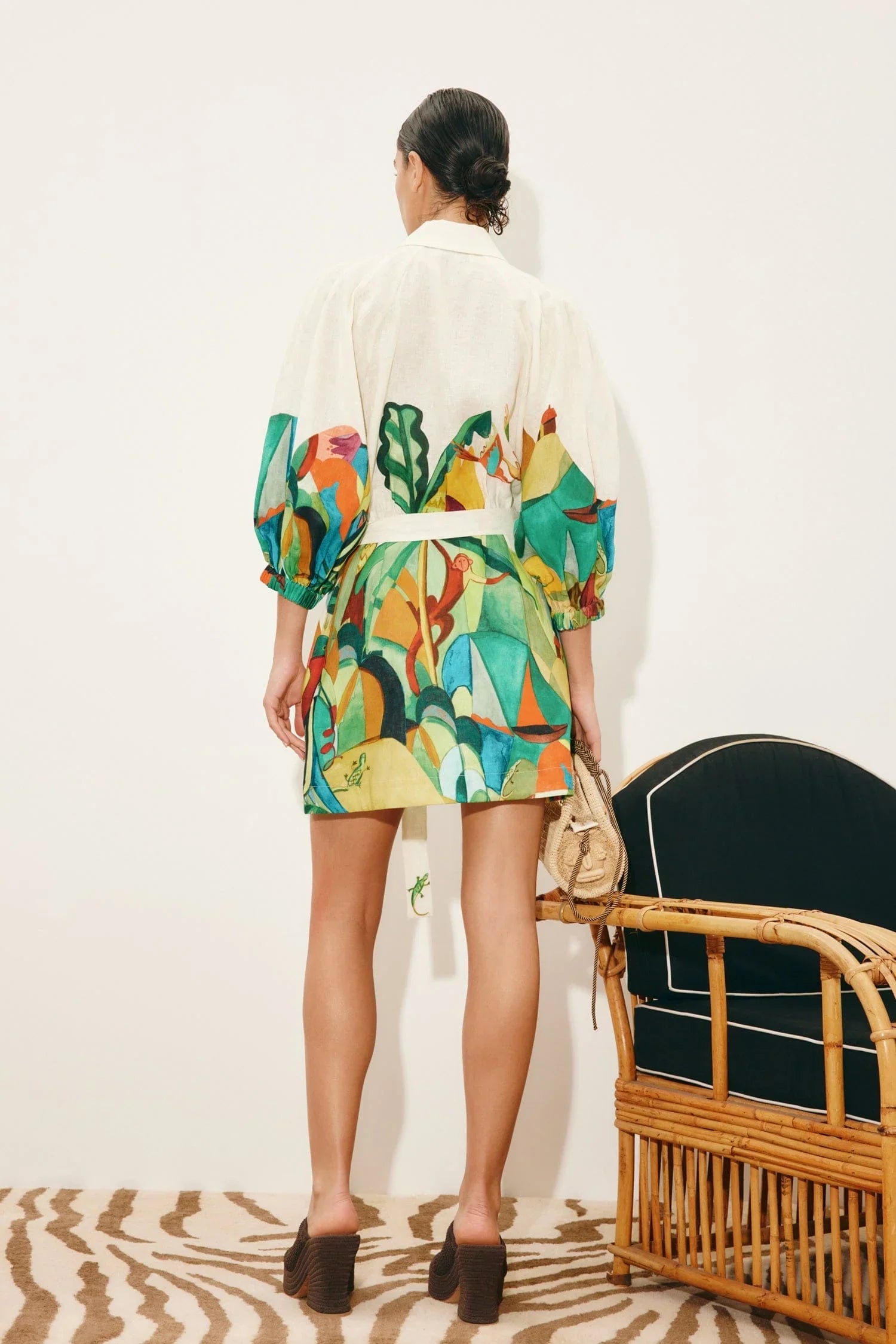 Mokshini Mini Dress - White/Green Multi